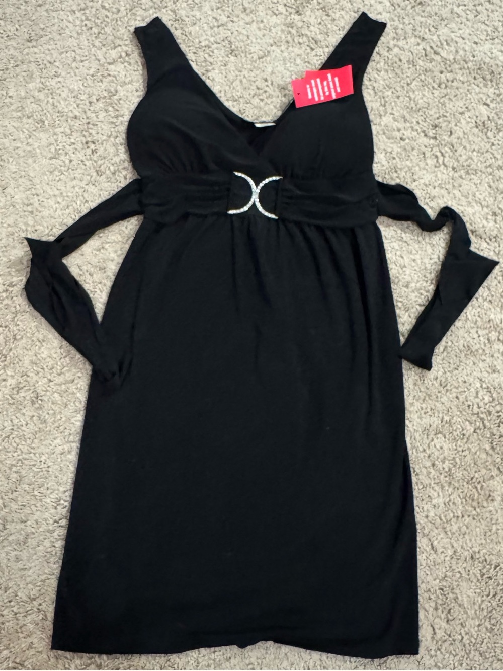 Black Sleeveless Belted Midi Dress with Rhinestone Detail little black dress y2k